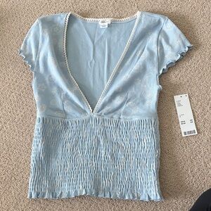 Urban Outfitters Light Blue V-Neck Short Sleeve Top